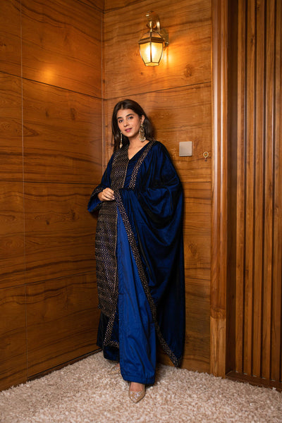 Women's Royal Blue Pannel Kurta Set