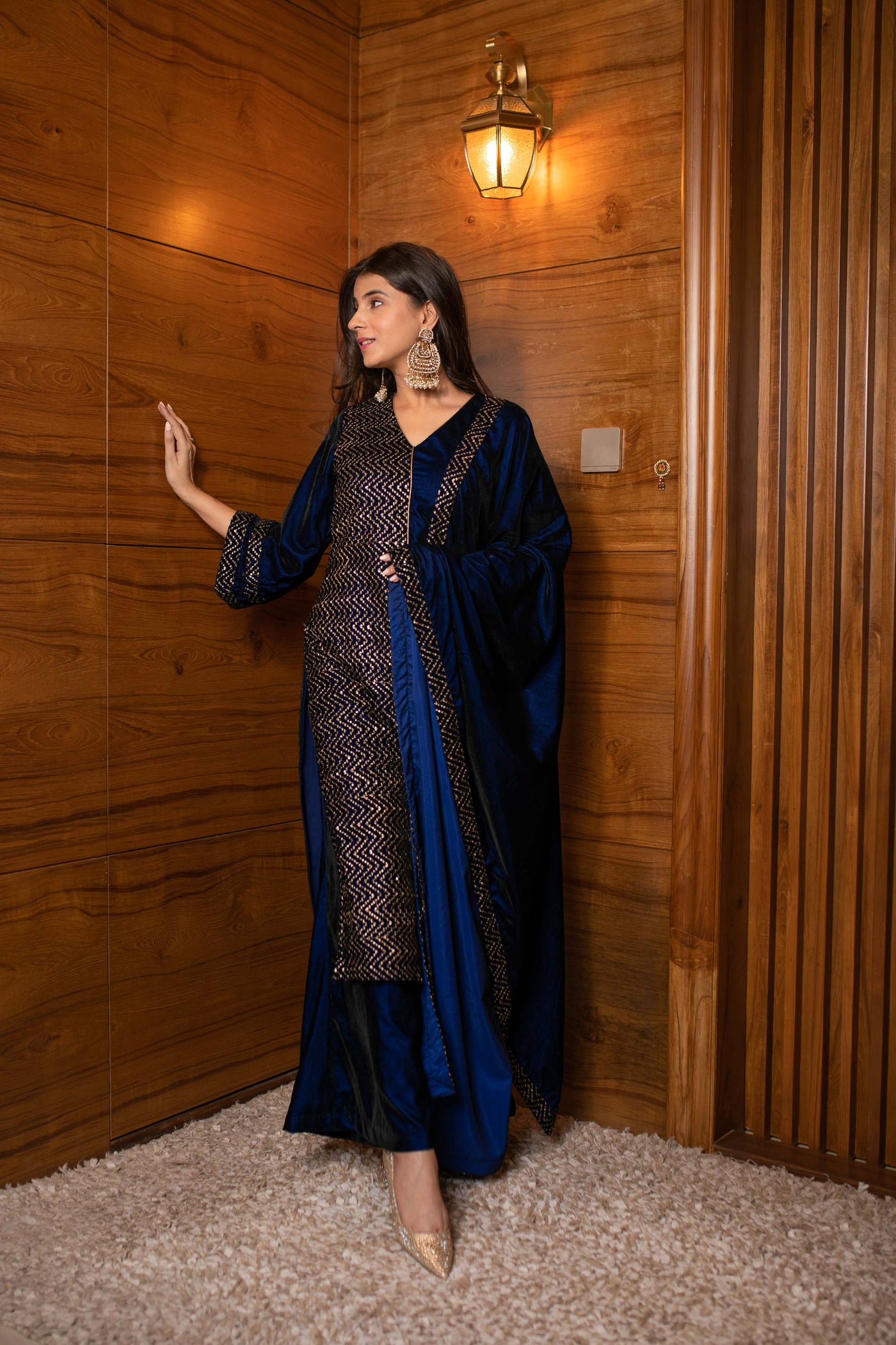 Women's Royal Blue Pannel Kurta Set