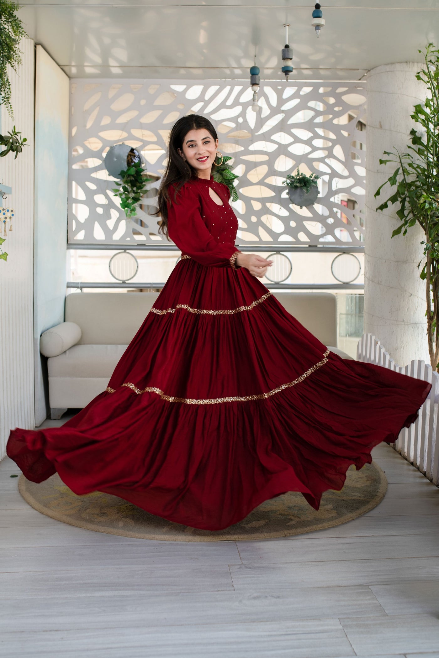 Women's Maroon Hand Work Gown
