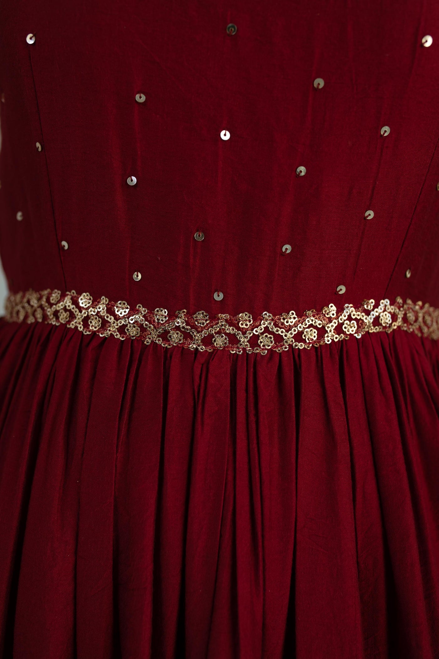 Women's Maroon Hand Work Gown