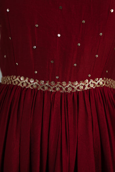 Women's Maroon Hand Work Gown