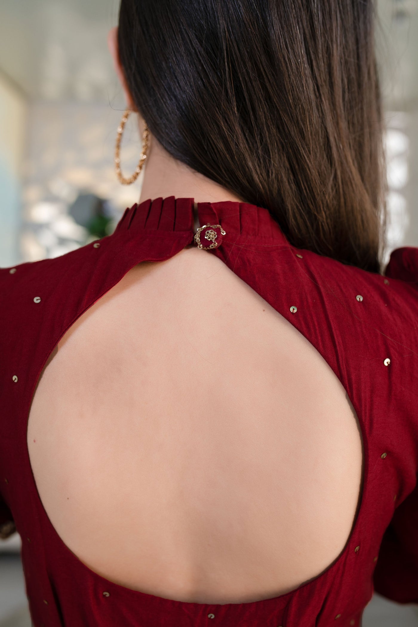 Women's Maroon Hand Work Gown