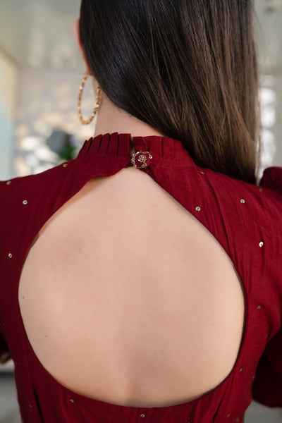 Women's Maroon Hand Work Gown