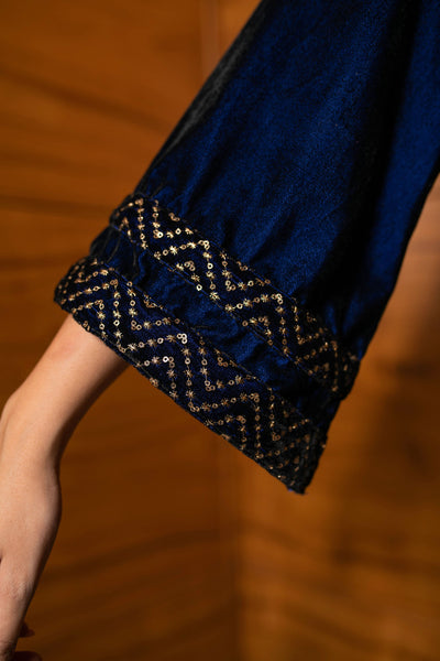 Women's Royal Blue Pannel Kurta Set