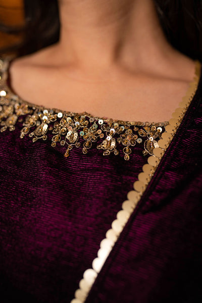 Women's Wine Velvet Dhoti With Hand Work