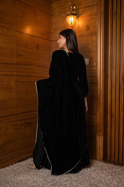 Women's Black Silver Hand Work Kurta Palazzo Set