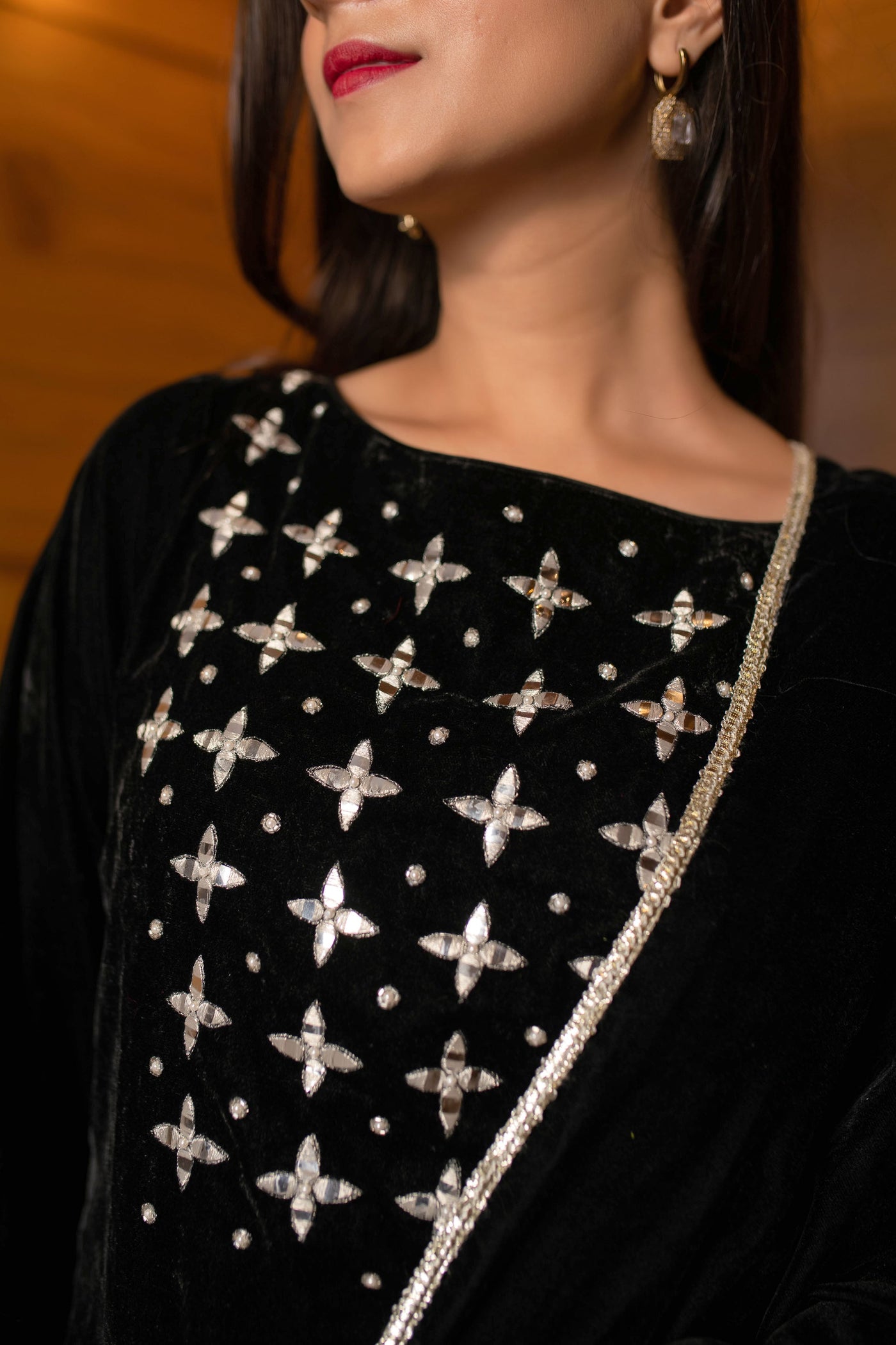Women's Black Silver Hand Work Kurta Palazzo Set