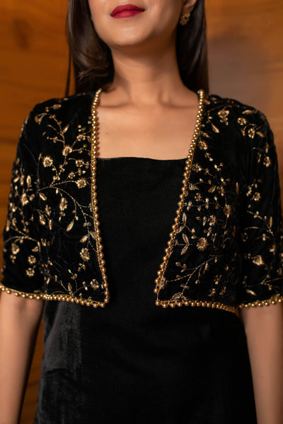 Women's Black Overcoat Velvet Set