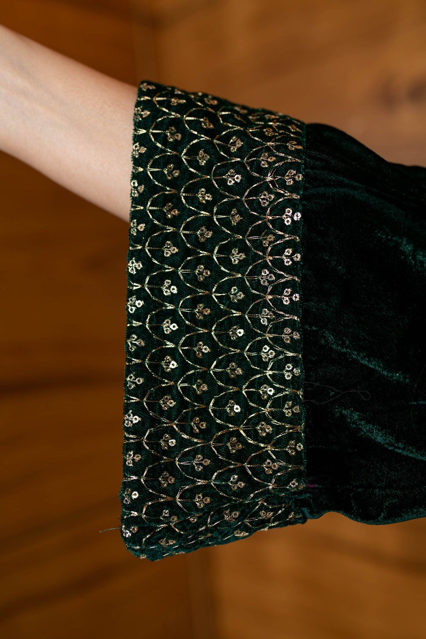 Women's Bottle Green Velvet A Line Kurta Set