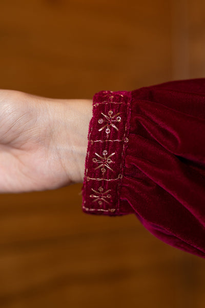 Women's Pink Velvet Kurta Set