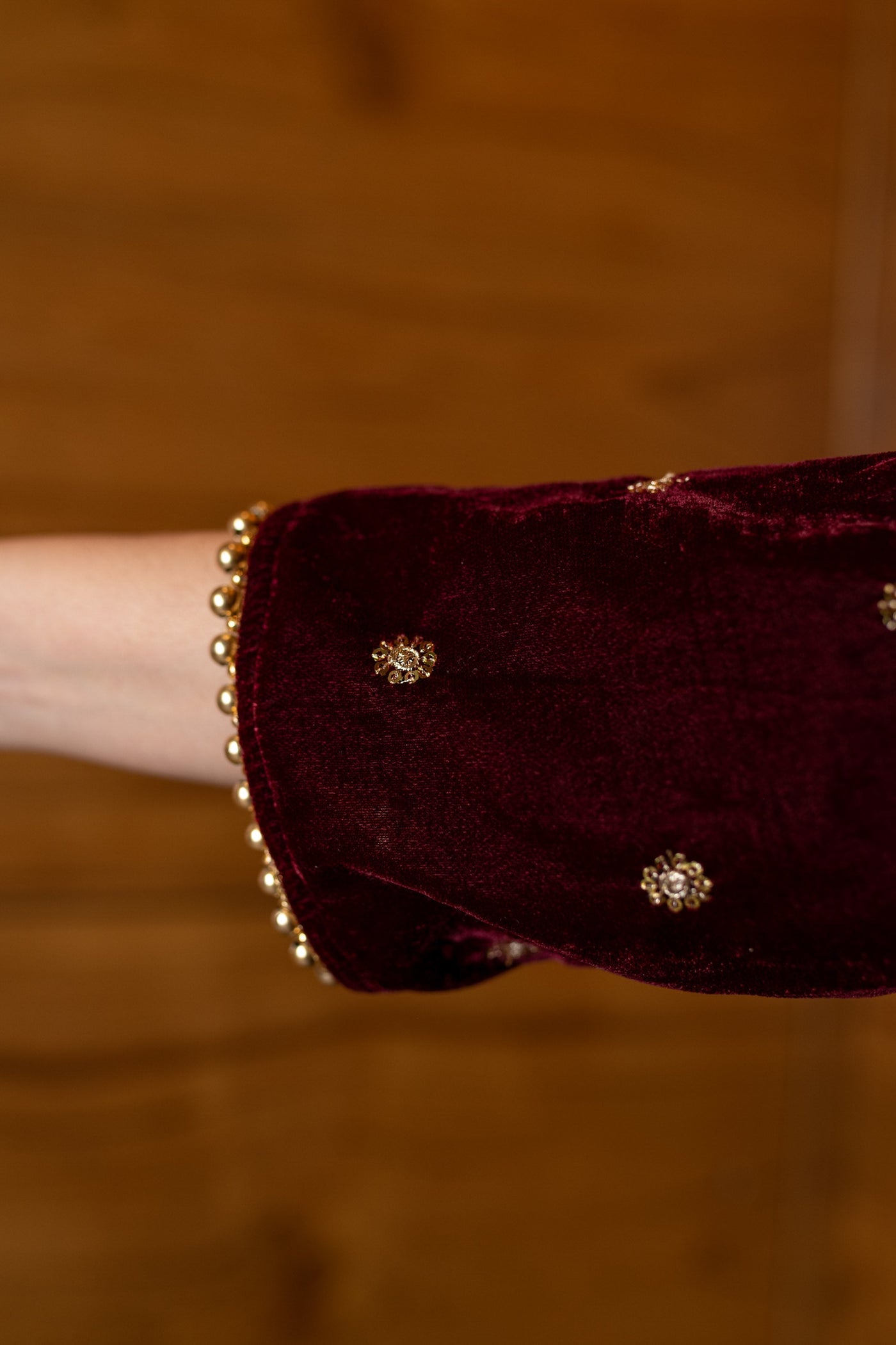 Women's Maroon Velevet A Line Kurta Set