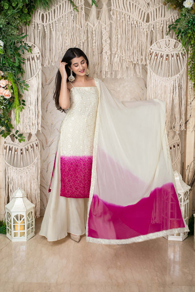 Women's Cream And Pink Kali Pallazo (3pcs Set)
