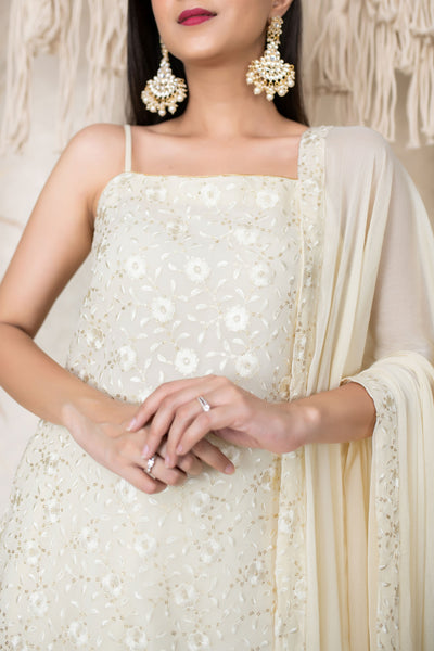 Women's Cream And Pink Kali Pallazo (3pcs Set)