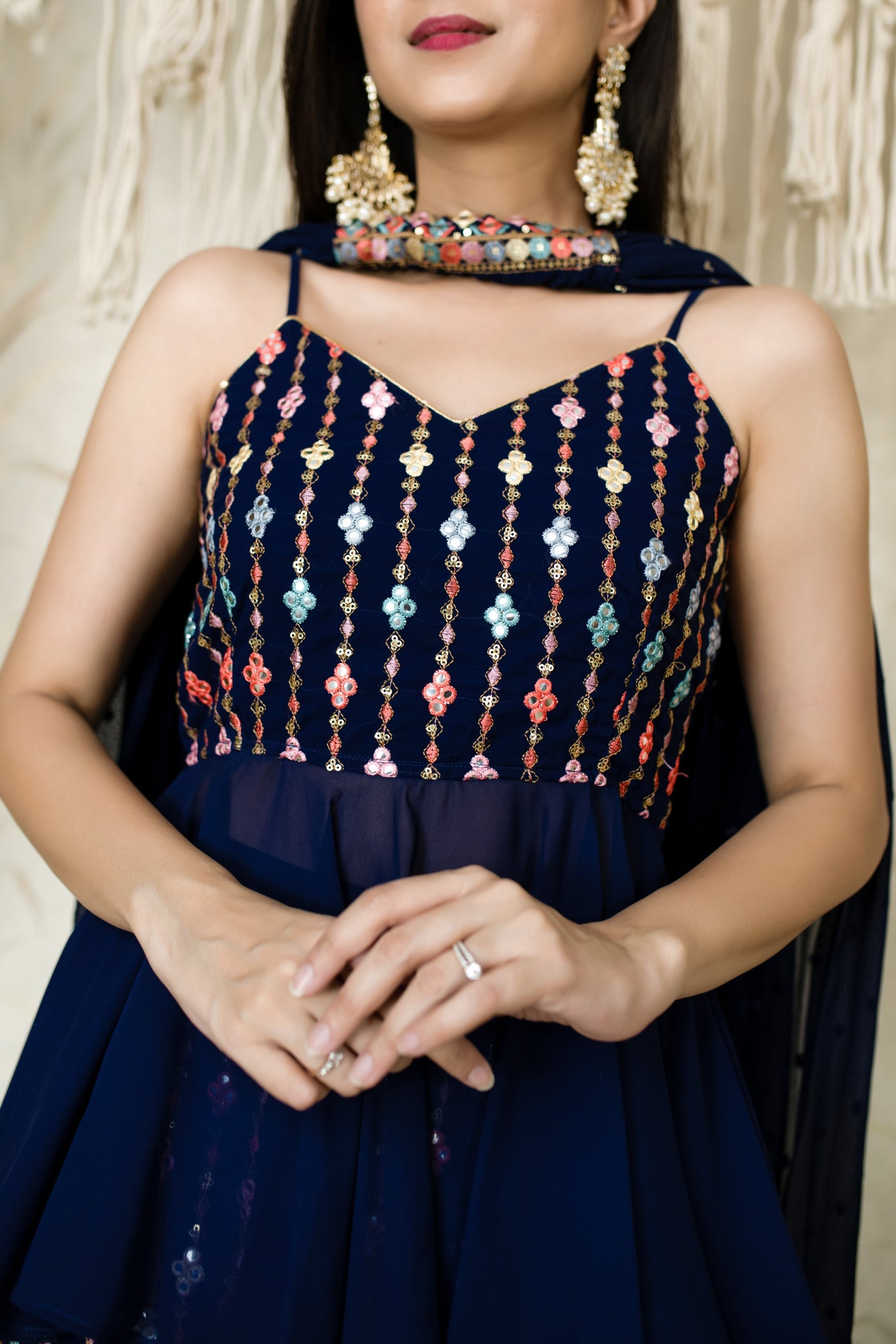 Women's Blue Paplum Thread Work Pallazo