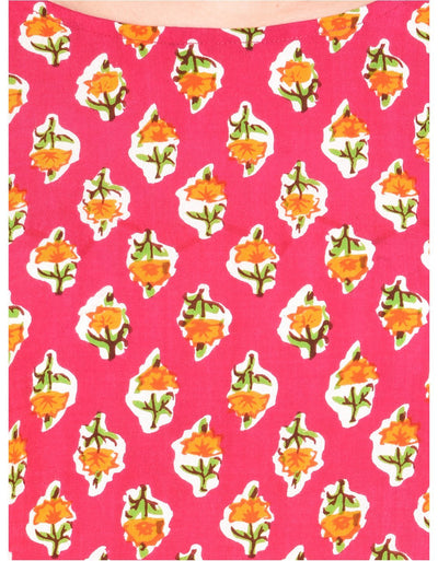 Women's Pink Printed Bell Sleeve Round Rayon Casual Top