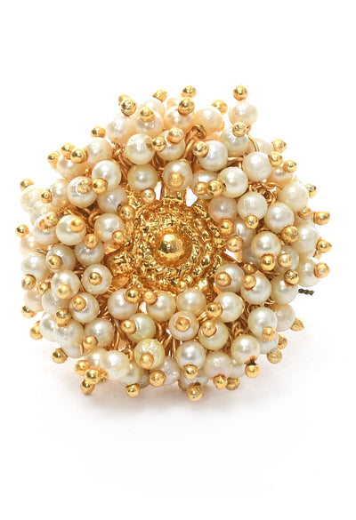 Women's Gold-Plated Beads Work Bangles With Rings