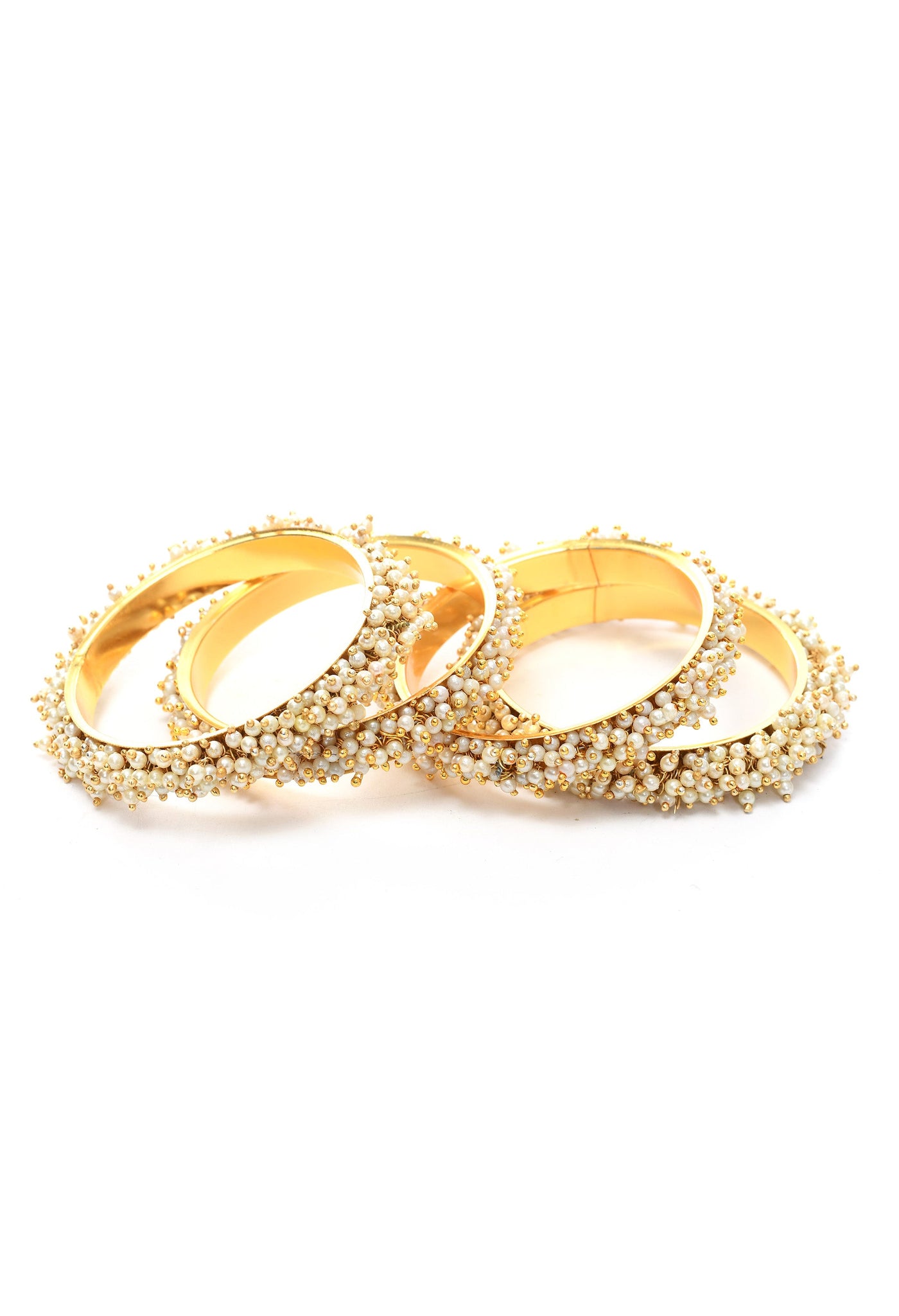 Women's Gold-Plated Beads Work Bangles With Rings