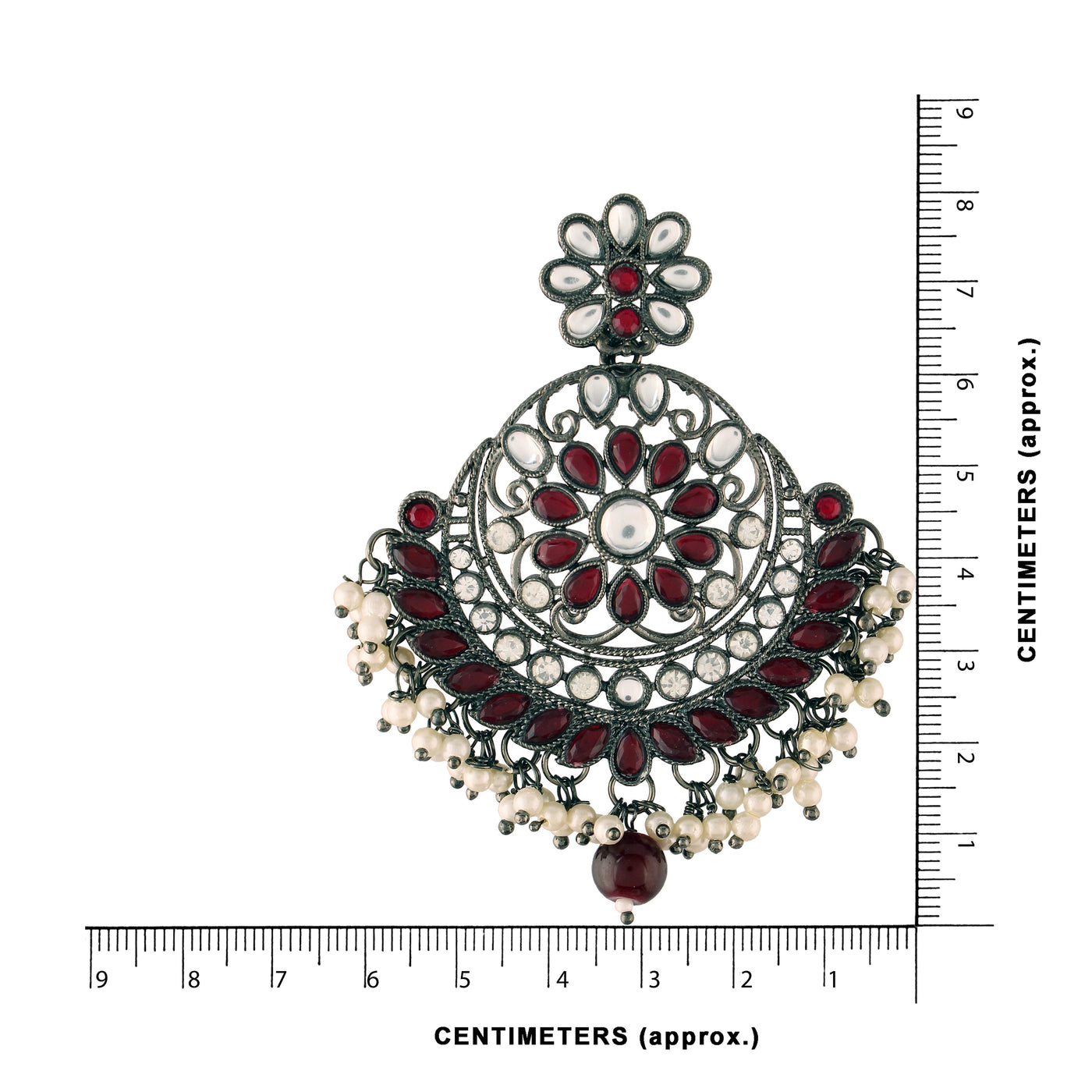 Women's I Jewels 18K Silver Oxidised Traditional Kundan & Stone Studded Chandbali Earrings (E2947Zm)