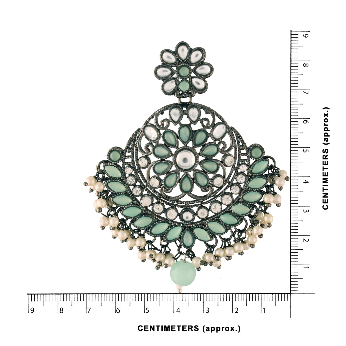 Women's I Jewels 18K Silver Oxidised Traditional Kundan & Stone Studded Chandbali Earrings (E2947Zmin)