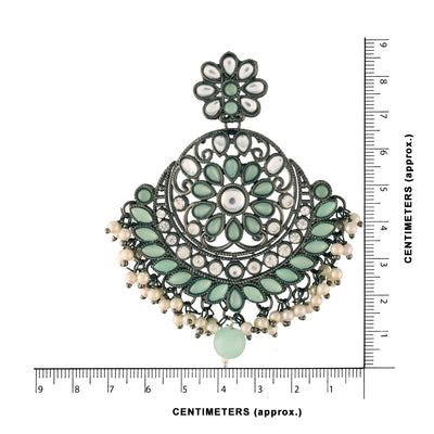 Women's I Jewels 18K Silver Oxidised Traditional Kundan & Stone Studded Chandbali Earrings (E2947Zmin)