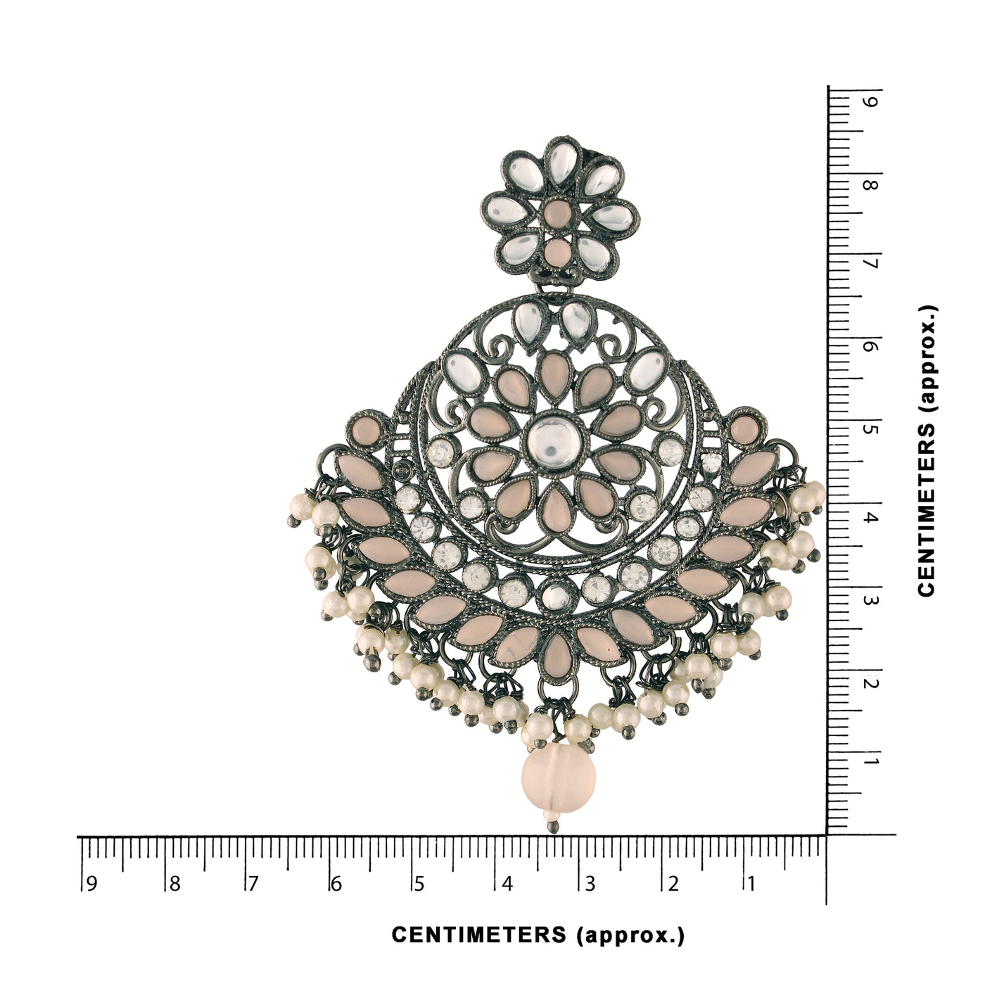 Women's I Jewels 18K Silver Oxidised Traditional Kundan & Stone Studded Chandbali Earrings (E2947Zpe)