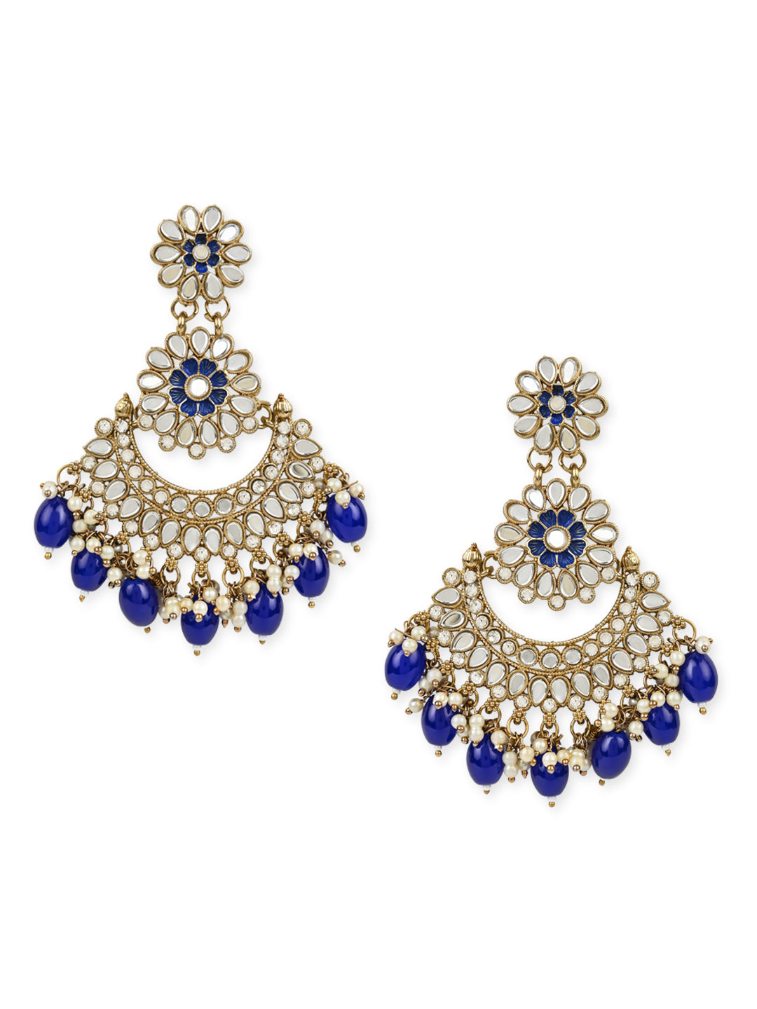 Women's I Jewels 18K Gold Plated Traditional Meenakari Kundan & Stone Studded Chandbali Earrings (E2948Bl)