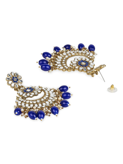 Women's I Jewels 18K Gold Plated Traditional Meenakari Kundan & Stone Studded Chandbali Earrings (E2948Bl)