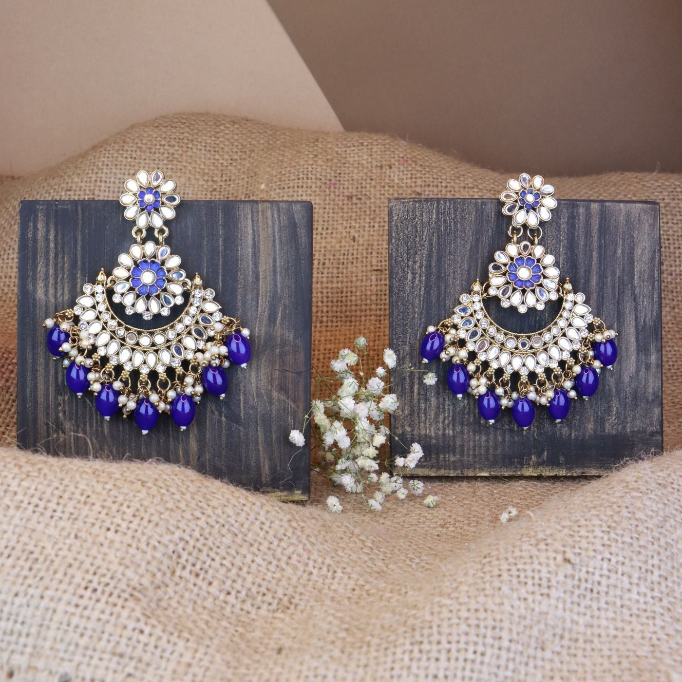 Women's I Jewels 18K Gold Plated Traditional Meenakari Kundan & Stone Studded Chandbali Earrings (E2948Bl)