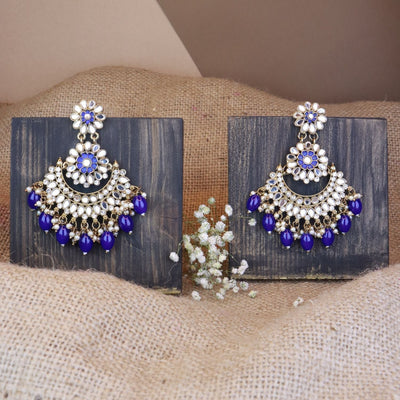 Women's I Jewels 18K Gold Plated Traditional Meenakari Kundan & Stone Studded Chandbali Earrings (E2948Bl)