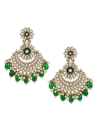 Women's I Jewels 18K Gold Plated Traditional Meenakari Kundan & Stone Studded Chandbali Earrings (E2948G)