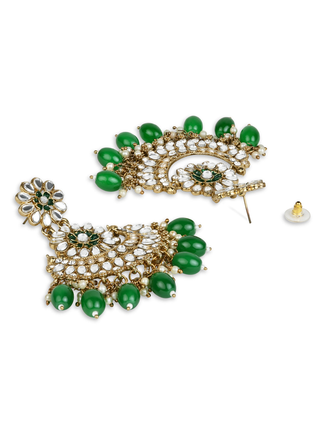 Women's I Jewels 18K Gold Plated Traditional Meenakari Kundan & Stone Studded Chandbali Earrings (E2948G)