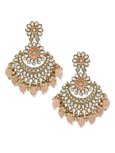 Women's I Jewels 18K Gold Plated Traditional Meenakari Kundan & Stone Studded Chandbali Earrings (E2948Pe)