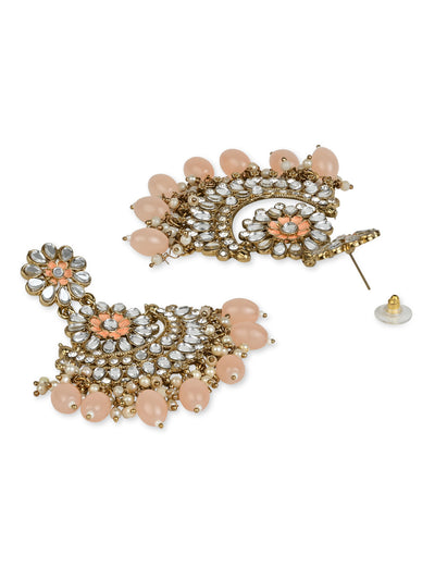 Women's I Jewels 18K Gold Plated Traditional Meenakari Kundan & Stone Studded Chandbali Earrings (E2948Pe)