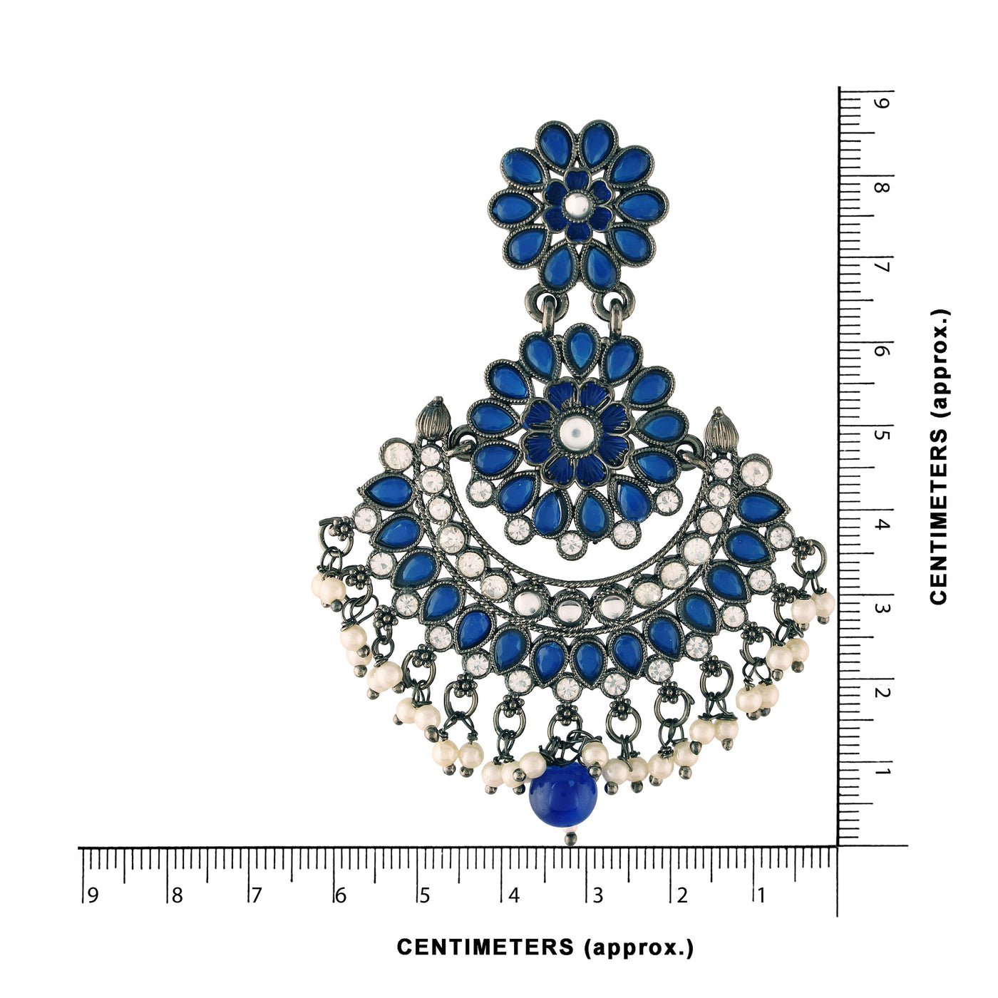 Women's I Jewels 18K Silver Oxidised Traditional Meenakari Kundan & Stone Studded Chandbali Earrings (E2948Zbl)