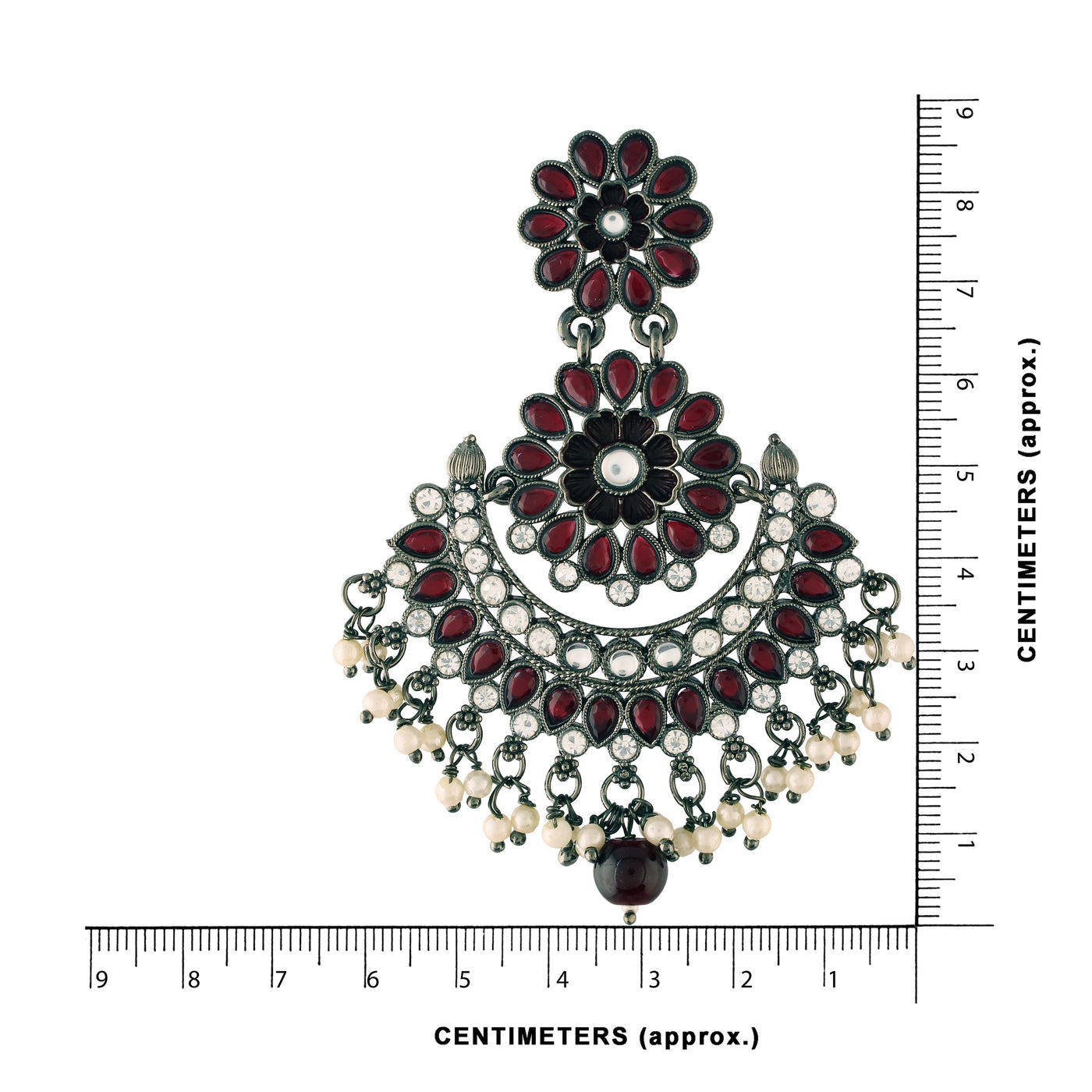 Women's I Jewels 18K Silver Oxidised Traditional Meenakari Kundan & Stone Studded Chandbali Earrings (E2948Zm)