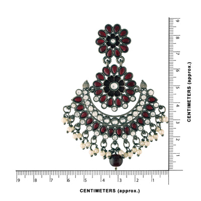 Women's I Jewels 18K Silver Oxidised Traditional Meenakari Kundan & Stone Studded Chandbali Earrings (E2948Zm)