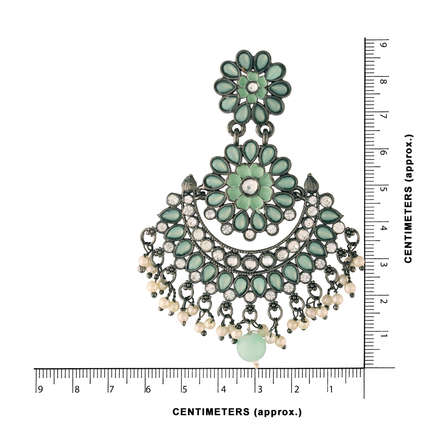 Women's I Jewels 18K Silver Oxidised Traditional Meenakari Kundan & Stone Studded Chandbali Earrings (E2948Zmin)