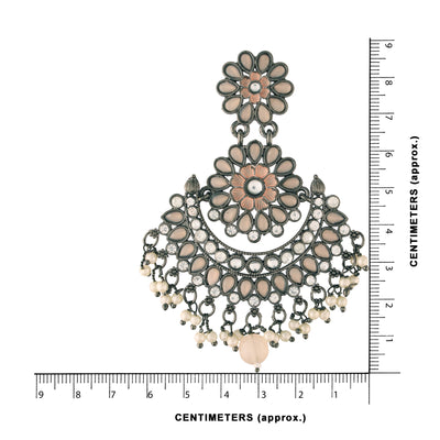 Women's I Jewels 18K Silver Oxidised Traditional Meenakari Kundan & Stone Studded Chandbali Earrings (E2948Zpe)