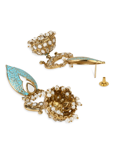 Women's I Jewels 18K Gold Plated Traditional Meenakari Kundan & Stone Studded Jhumka Earrings (E2949Bl)