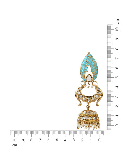 Women's I Jewels 18K Gold Plated Traditional Meenakari Kundan & Stone Studded Jhumka Earrings (E2949Bl)