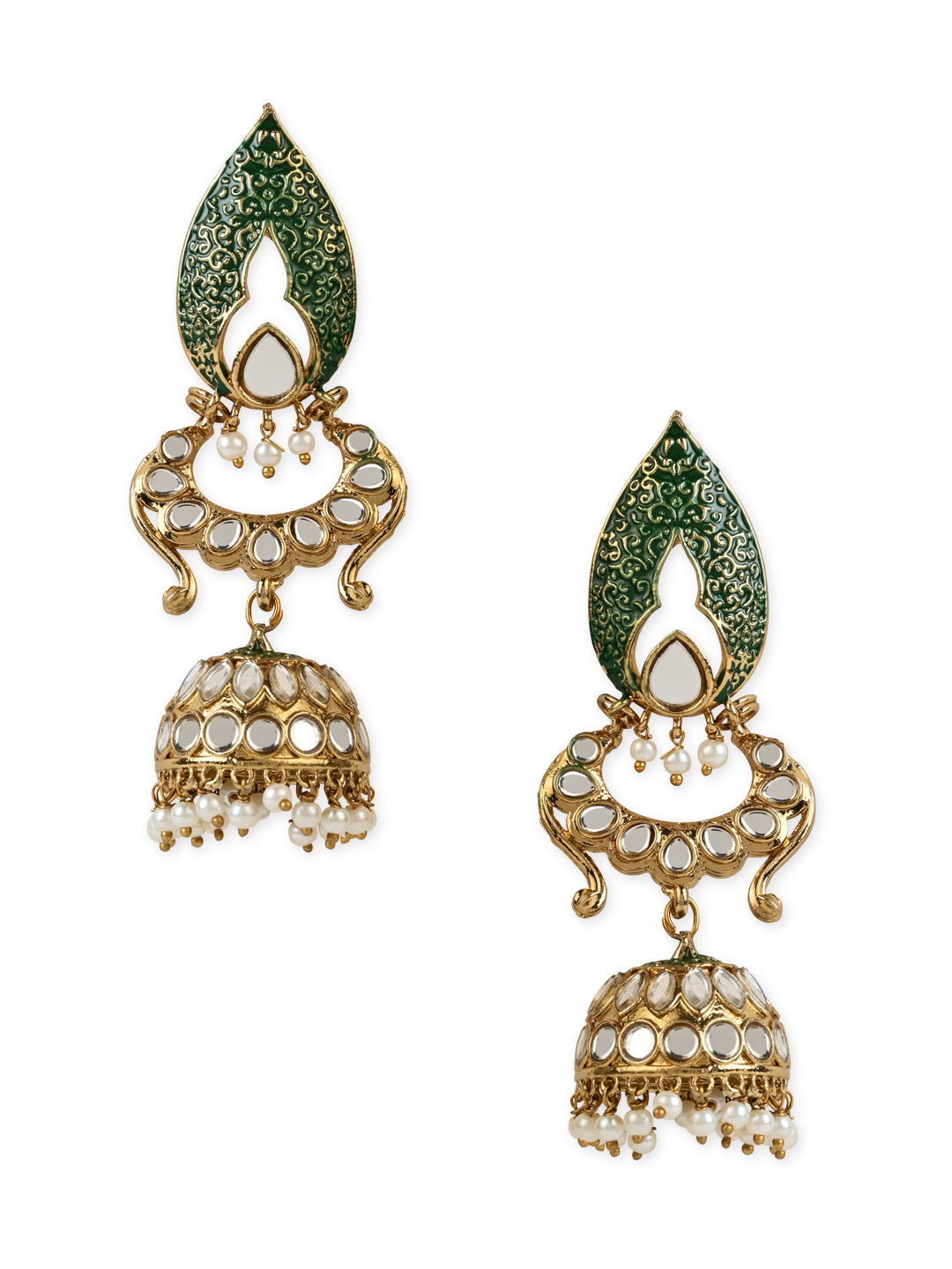 Women's I Jewels 18K Gold Plated Traditional Meenakari Kundan & Stone Studded Jhumka Earrings (E2949G)