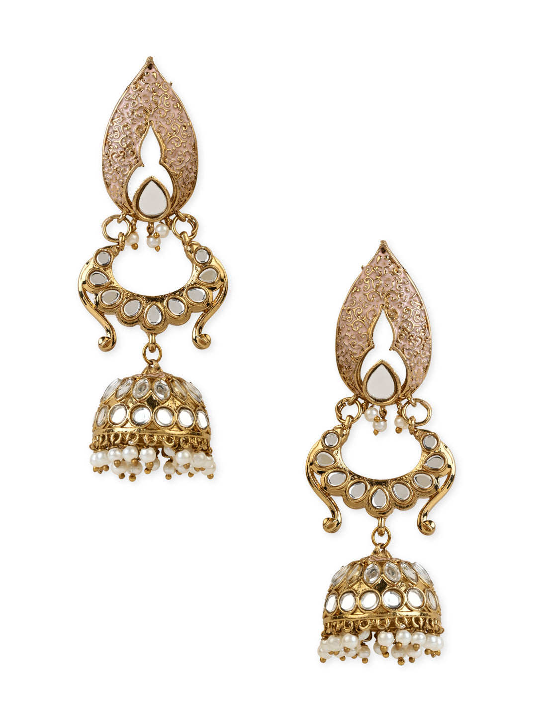 Women's I Jewels 18K Gold Plated Traditional Meenakari Kundan & Stone Studded Jhumka Earrings (E2949Pe)