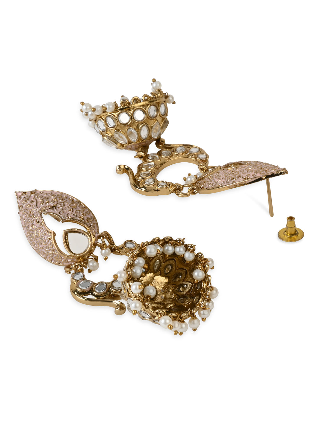 Women's I Jewels 18K Gold Plated Traditional Meenakari Kundan & Stone Studded Jhumka Earrings (E2949Pe)