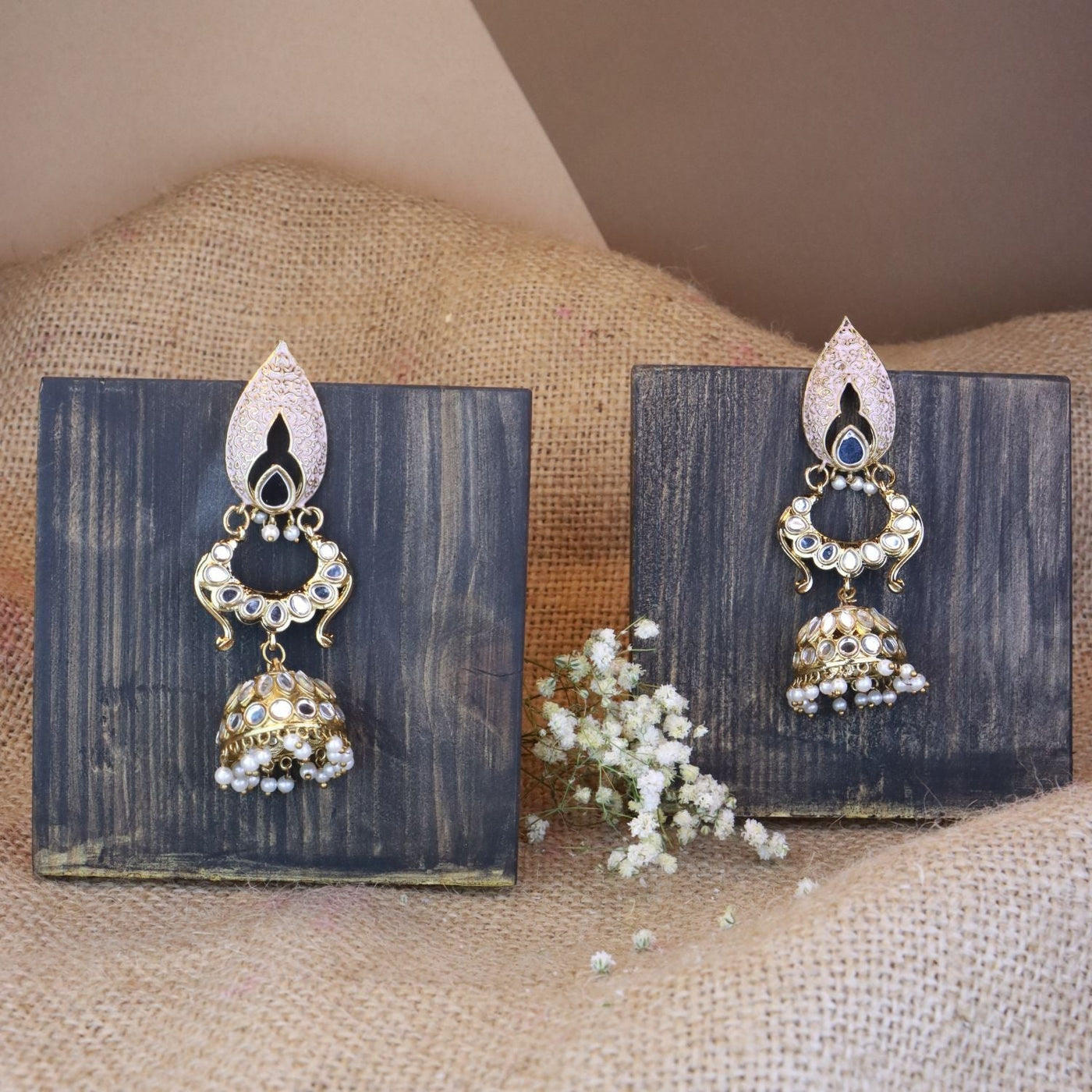 Women's I Jewels 18K Gold Plated Traditional Meenakari Kundan & Stone Studded Jhumka Earrings (E2949Pe)