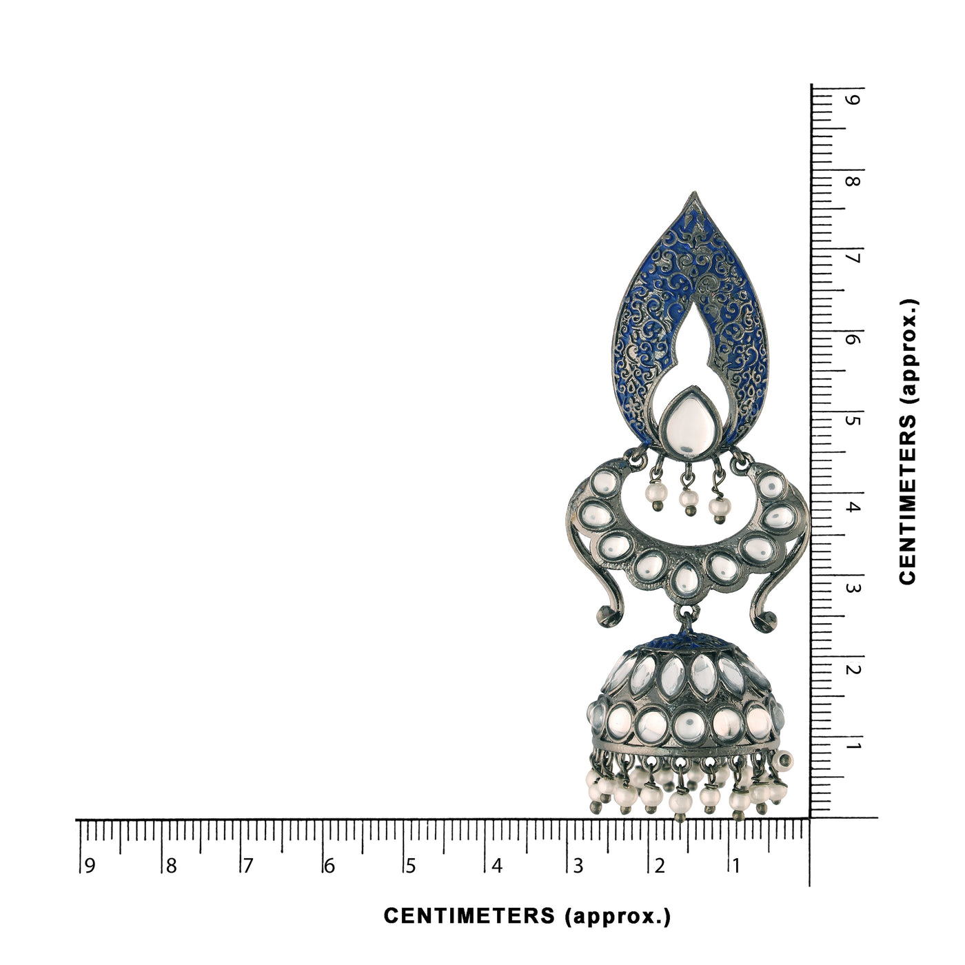 Women's I Jewels 18K Silver Oxidised Traditional Meenakari Kundan & Stone Studded Jhumka Earrings (E2949Zbl)