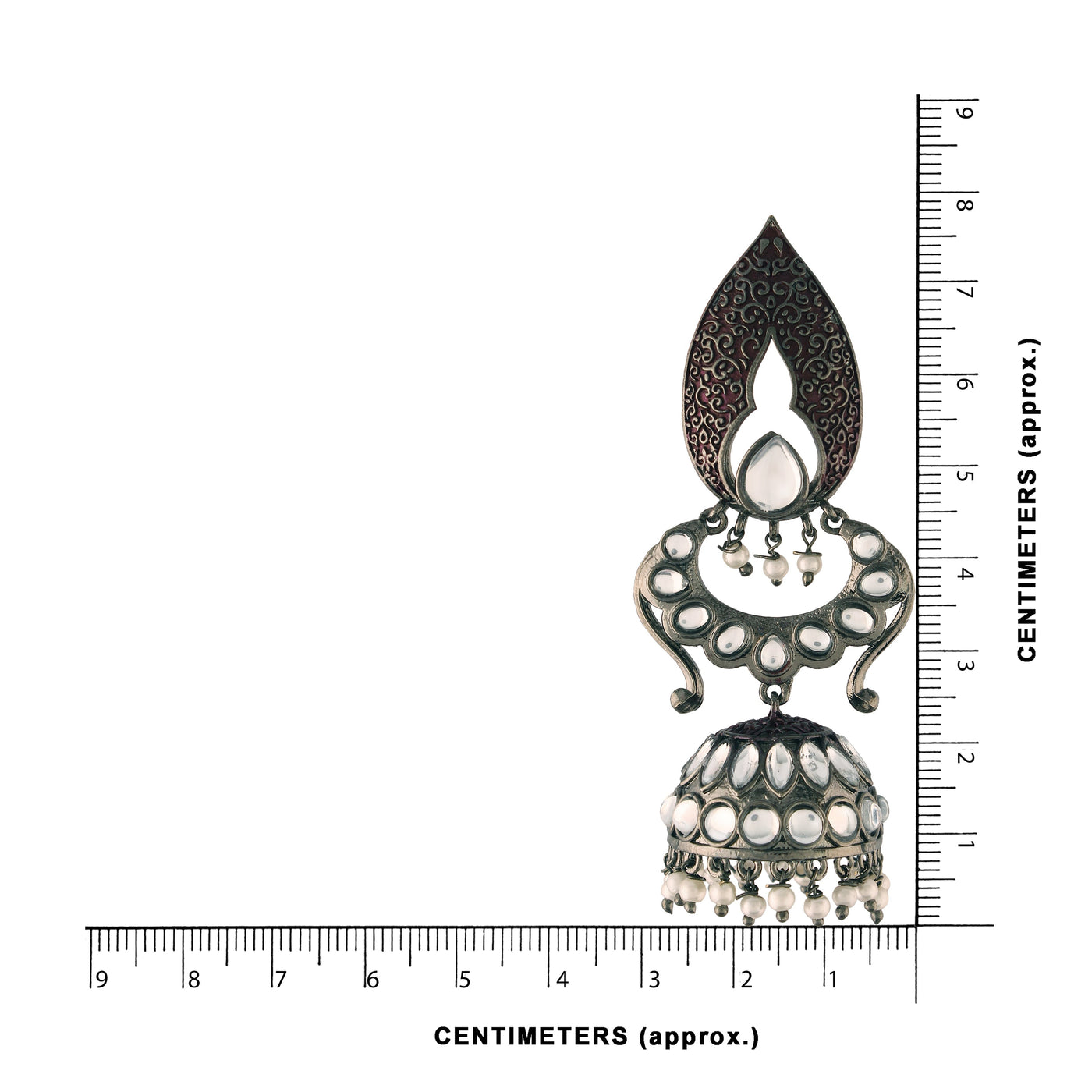 Women's I Jewels 18K Silver Oxidised Traditional Meenakari Kundan & Stone Studded Jhumka Earrings (E2949Zm)