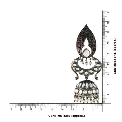 Women's I Jewels 18K Silver Oxidised Traditional Meenakari Kundan & Stone Studded Jhumka Earrings (E2949Zm)