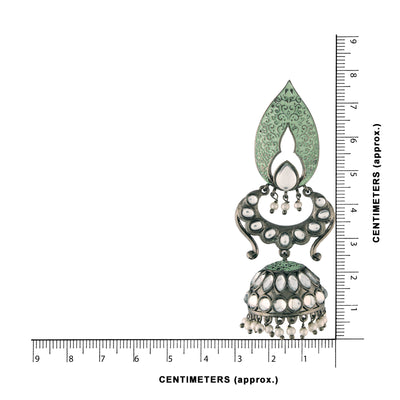 Women's I Jewels 18K Silver Oxidised Traditional Meenakari Kundan & Stone Studded Jhumka Earrings (E2949Zmin)