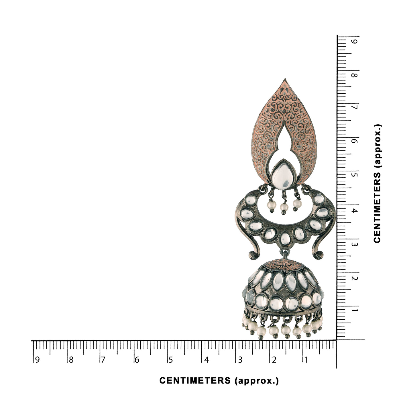 Women's I Jewels 18K Silver Oxidised Traditional Meenakari Kundan & Stone Studded Jhumka Earrings (E2949Zpe)