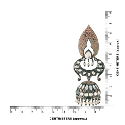 Women's I Jewels 18K Silver Oxidised Traditional Meenakari Kundan & Stone Studded Jhumka Earrings (E2949Zpe)